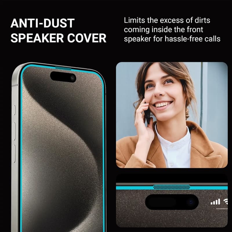 Crong Anti-Bacterial 3D Armor Glass - Vetro temperato 9H per iPhone 15 Pro a schermo intero + telaio di installazione - 4