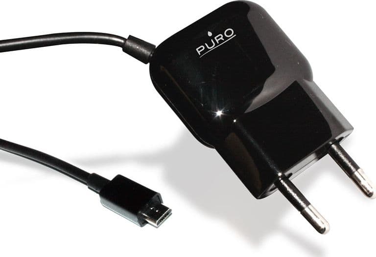 PURO Mini Travel Charger - Portable Wall Charger with Micro USB Cable (Black) - 2