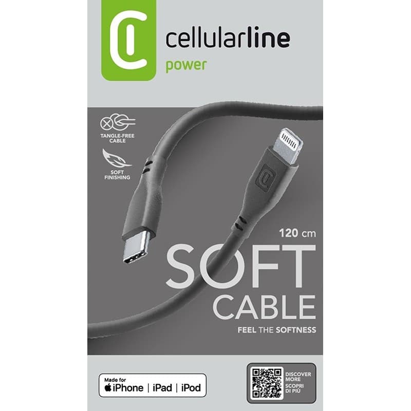 Cellularline Soft Cable - USB-C to Lightning cable MFi certified 1.2 m (black) - 10