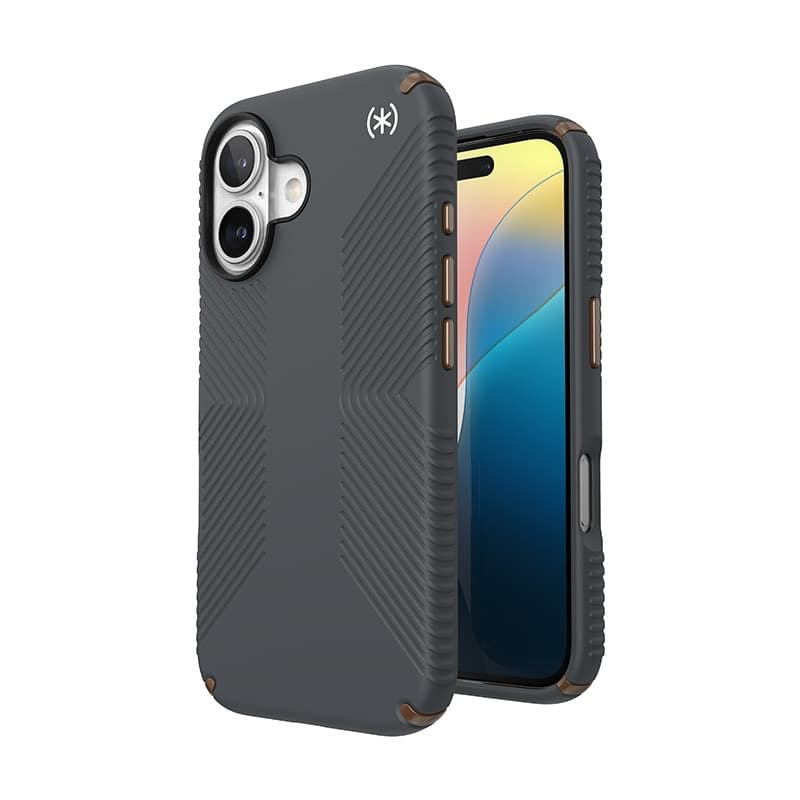 Speck Presidio2 Grip - Custodia per iPhone 16 (grigio antracite / bronzo freddo / bianco)