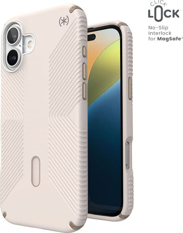 Speck Presidio2 Grip ClickLock e MagSafe - Custodia per iPhone 16 Plus (Osso sbiancato / Oro antico / Marrone nocciola) - 11