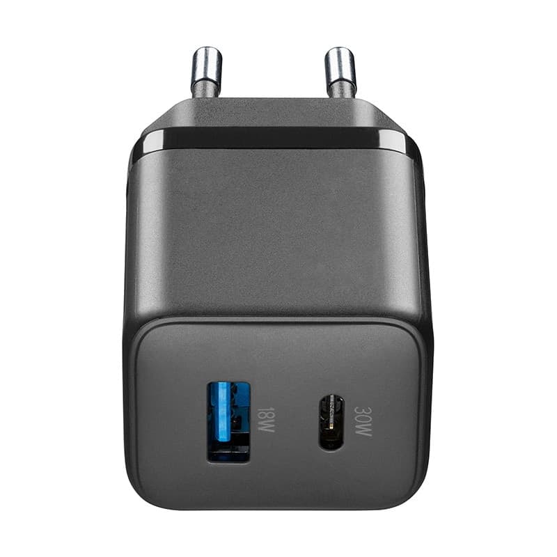 Cellularline Multipower Micro GaN - USB-C & USB-A Power Delivery 30W mains charger (black) - 2