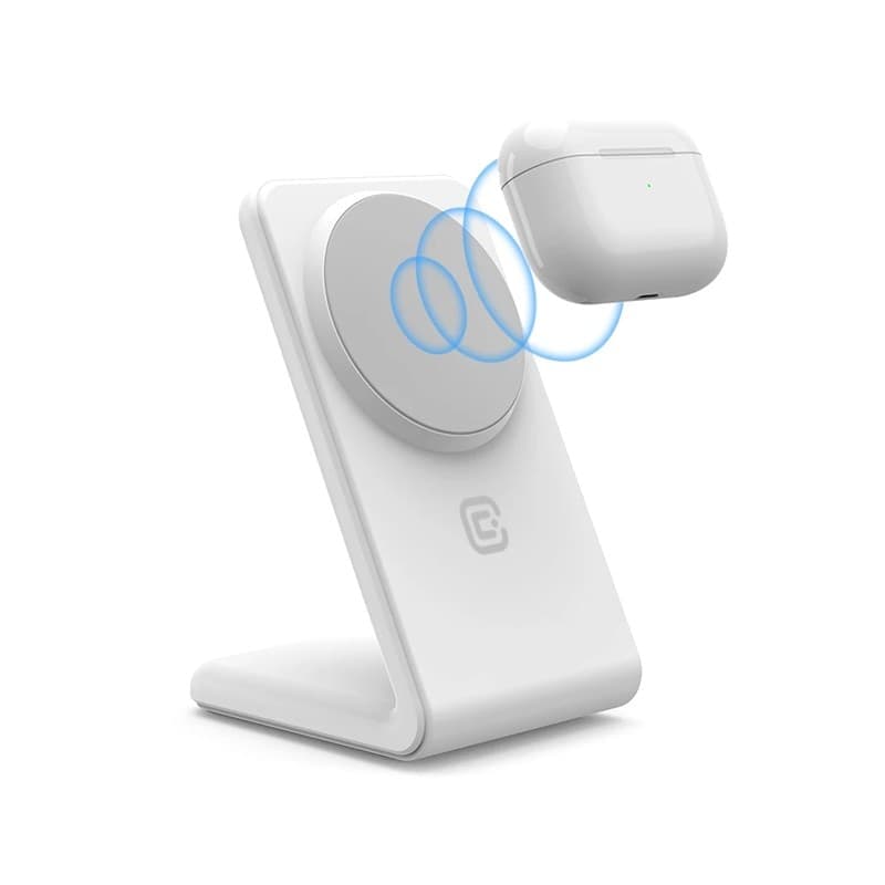 Crong MagSpot Stand - Caricabatterie wireless 2 in 1 con MagSafe per iPhone e AirPods (bianco) - 12