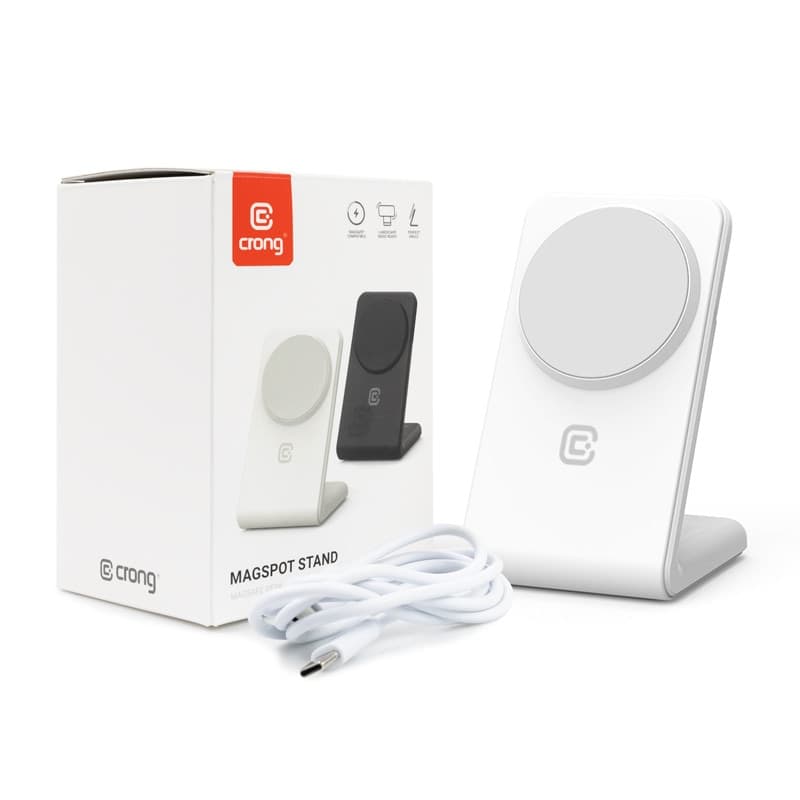 Crong MagSpot Stand - Caricabatterie wireless 2 in 1 con MagSafe per iPhone e AirPods (bianco) - 9