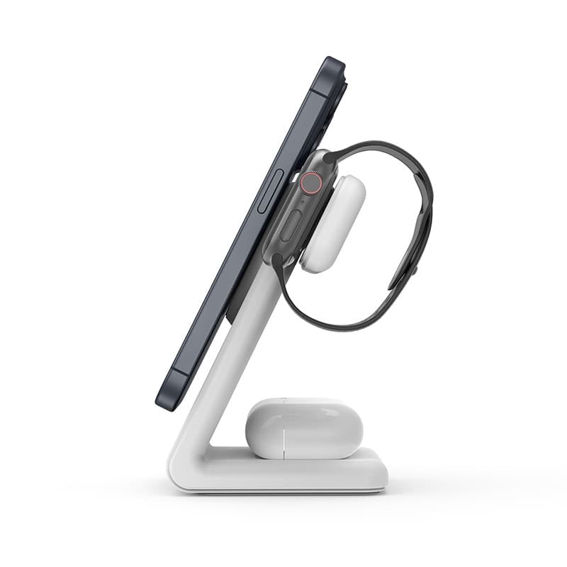 Crong MagSpot Pivot Stand - Caricabatterie wireless 3 in 1 con MagSafe per iPhone, Apple Watch e AirPods (bianco) - 4