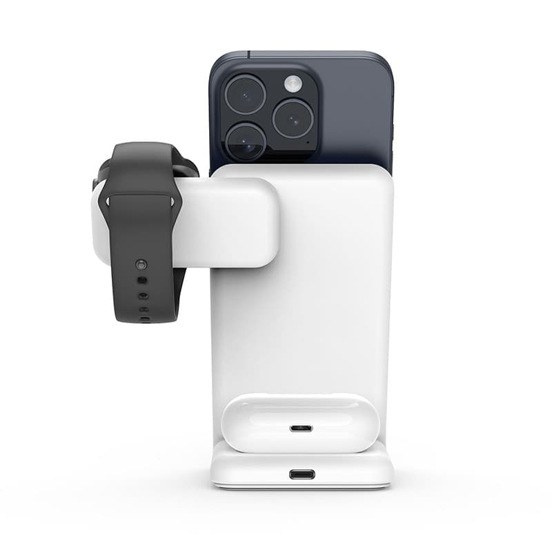 Crong MagSpot Pivot Stand - Caricabatterie wireless 3 in 1 con MagSafe per iPhone, Apple Watch e AirPods (bianco) - 5