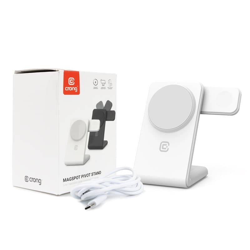Crong MagSpot Pivot Stand - Caricabatterie wireless 3 in 1 con MagSafe per iPhone, Apple Watch e AirPods (bianco) - 9