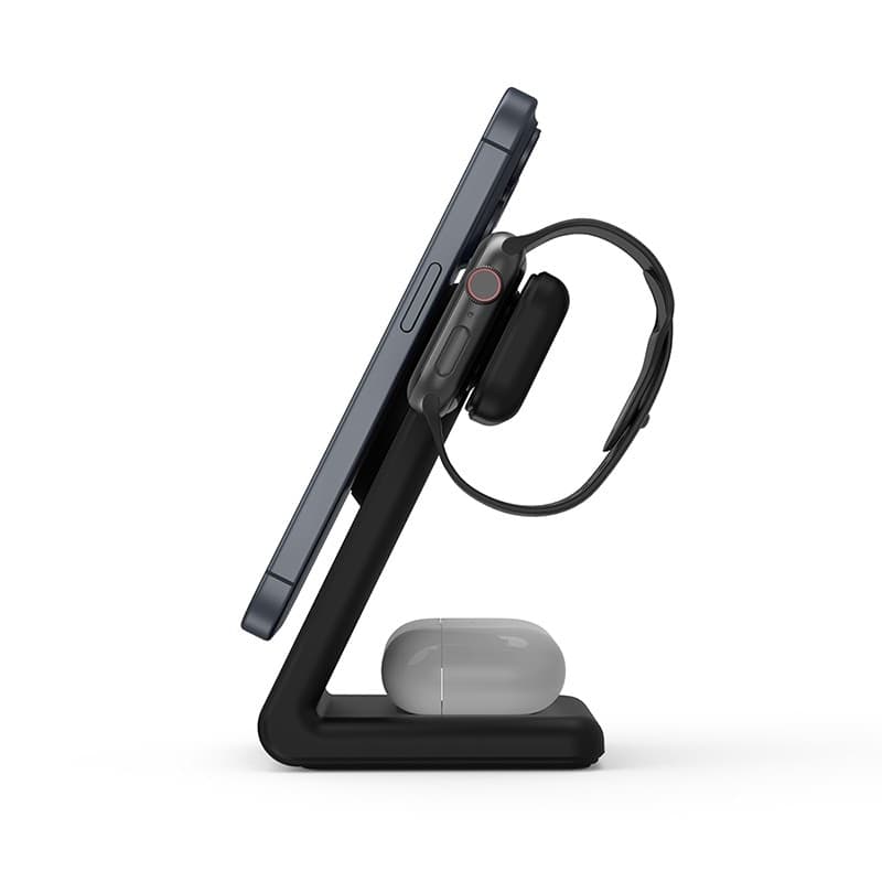 Crong MagSpot Pivot Stand - Caricabatterie wireless 3 in 1 con MagSafe per iPhone, Apple Watch e AirPods (nero) - 14