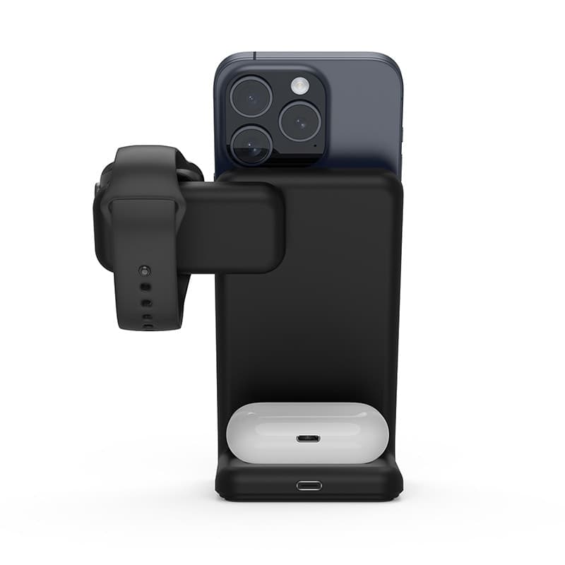 Crong MagSpot Pivot Stand - Caricabatterie wireless 3 in 1 con MagSafe per iPhone, Apple Watch e AirPods (nero) - 5