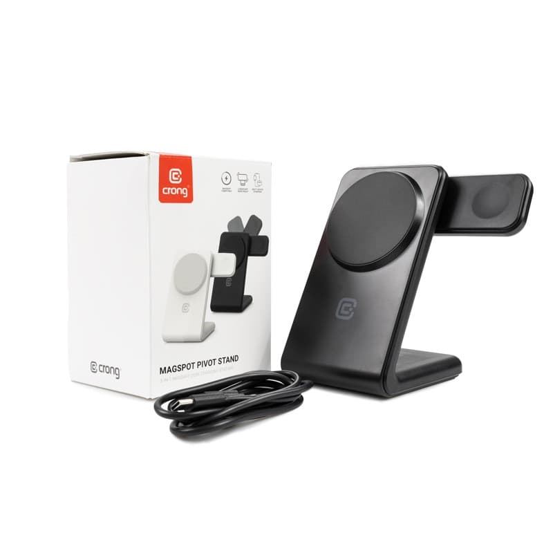 Crong MagSpot Pivot Stand - Caricabatterie wireless 3 in 1 con MagSafe per iPhone, Apple Watch e AirPods (nero) - 9