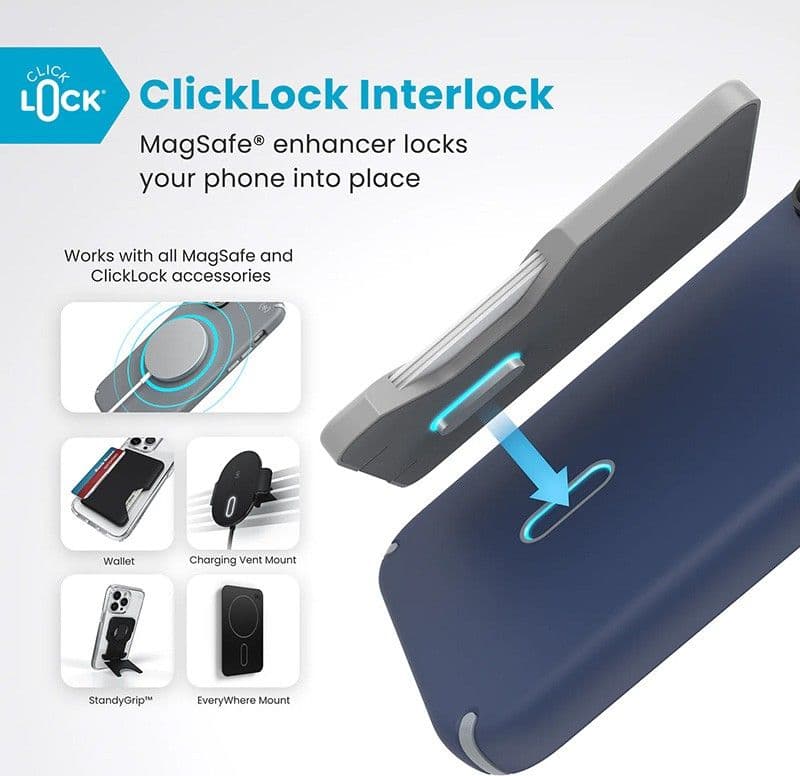 Speck Presidio2 Pro ClickLock e MagSafe - Custodia per iPhone 16 Pro Max (blu costiero / grigio polvere / bianco) - 12