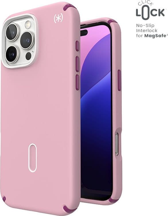 Speck Presidio2 Pro ClickLock e MagSafe - Custodia per iPhone 16 Pro Max (rosa mercoledi / viola Boysenberry / bianco) - 11