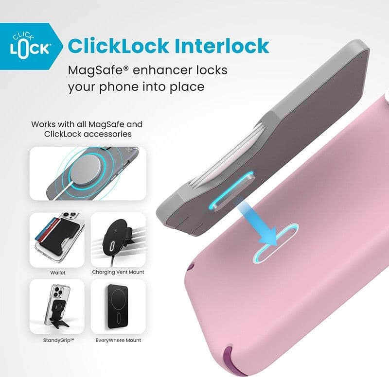 Speck Presidio2 Pro ClickLock e MagSafe - Custodia per iPhone 16 Pro Max (rosa mercoledi / viola Boysenberry / bianco) - 12