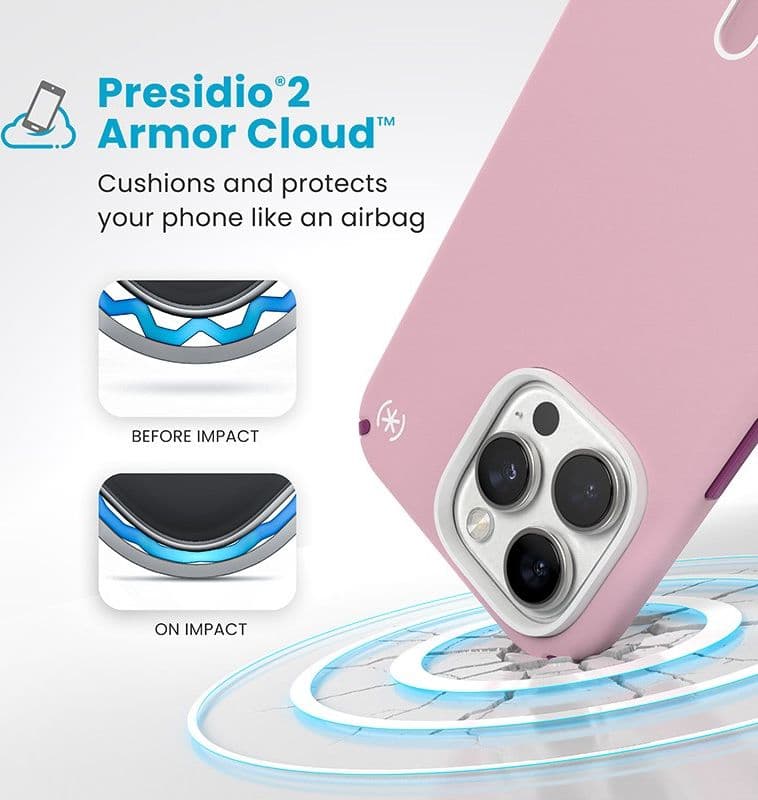 Speck Presidio2 Pro ClickLock e MagSafe - Custodia per iPhone 16 Pro Max (rosa mercoledi / viola Boysenberry / bianco) - 13