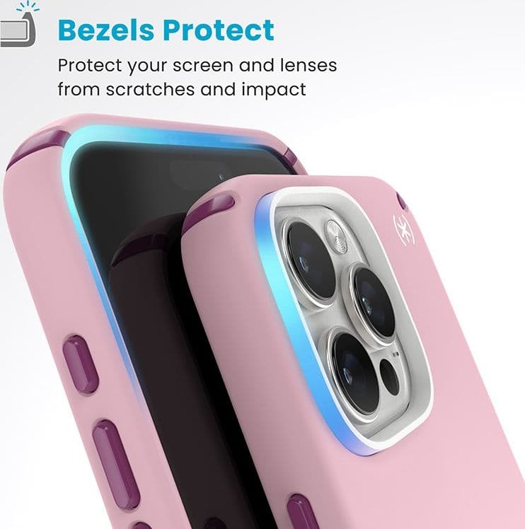 Speck Presidio2 Pro ClickLock e MagSafe - Custodia per iPhone 16 Pro Max (rosa mercoledi / viola Boysenberry / bianco) - 15