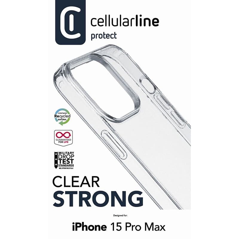 Cellularline Clear Strong - iPhone 15 Pro Max Case with Antimicrobial Protection (Clear) - 3
