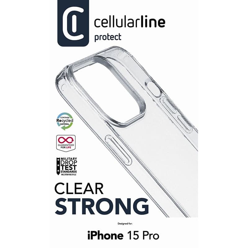 Cellularline Clear Strong - iPhone 15 Pro Case with Antimicrobial Protection (Clear) - 2