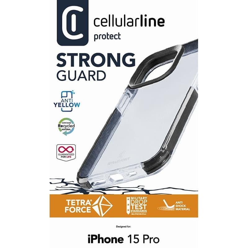 Cellularline Tetra Force Strong Guard - iPhone 15 Pro Case with MICROBAN Coating (Transparent) - 3