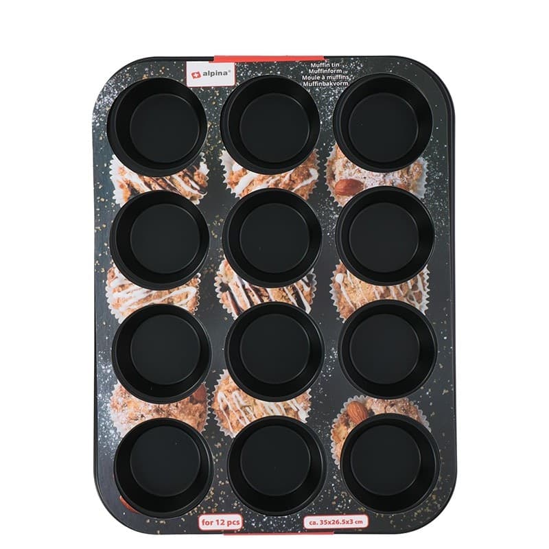 Alpina - Muffin / cupcake tin for 12 pieces non-stick (black) - 8