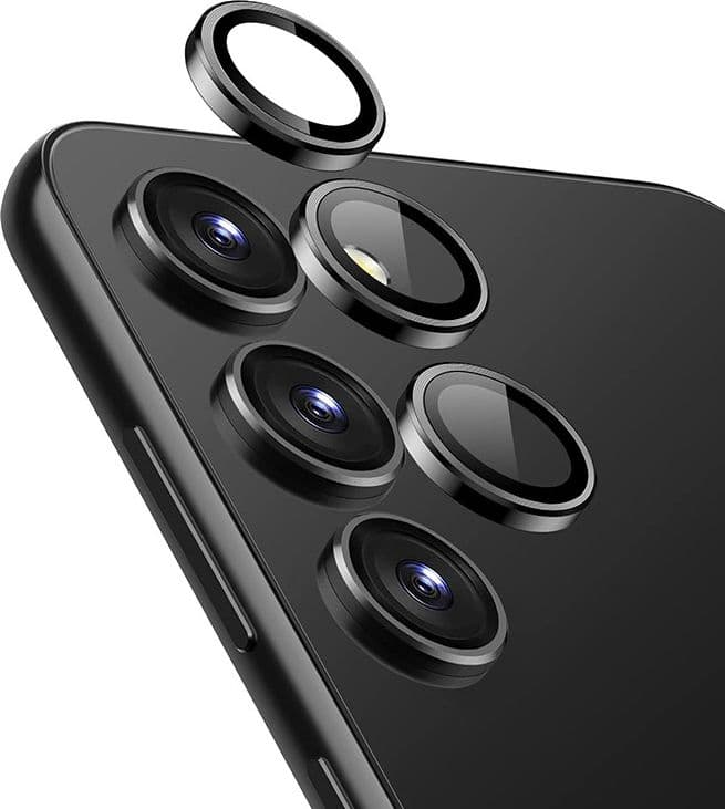 Crong Lens Ring - Vetro temperato per l'obiettivo della fotocamera del Samsung Galaxy S24+ (nero)