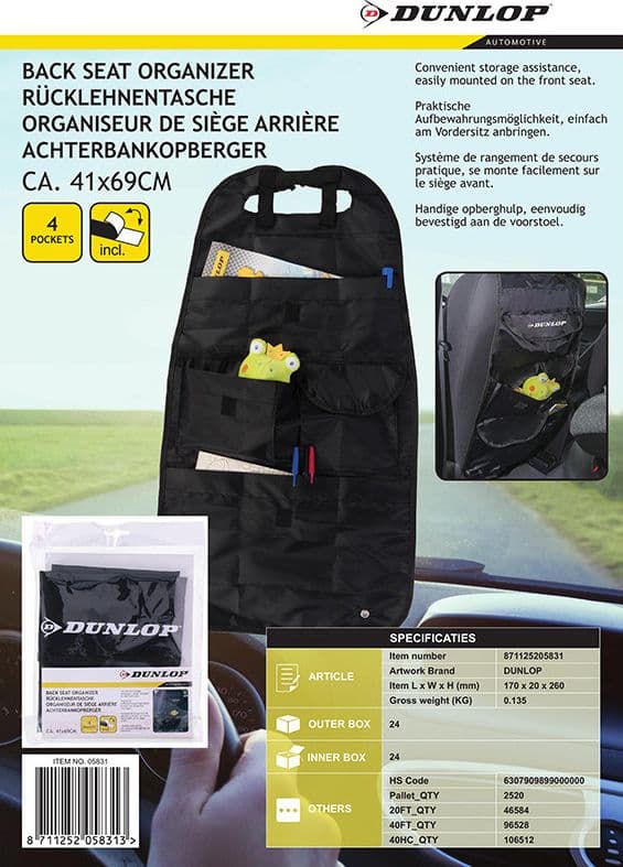 Dunlop - Car organizer / glove box / seat protector (black) - 2