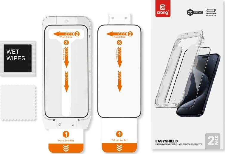 Crong EasyShield 2-Pack - Vetro temperato per iPhone 16 Plus / iPhone 15 Plus (2 pezzi) - 11