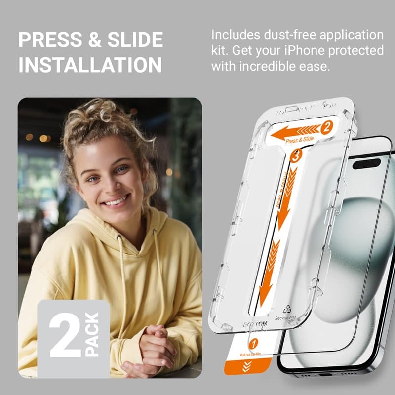 Crong EasyShield 2-Pack - Vetro temperato per iPhone 16 Plus / iPhone 15 Plus (2 pezzi) - 4