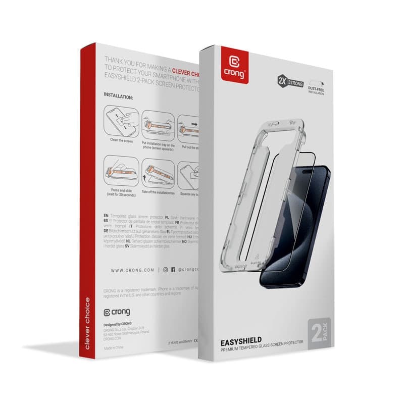 Crong EasyShield 2-Pack - Vetro temperato per iPhone 16 Plus / iPhone 15 Plus (2 pezzi) - 8