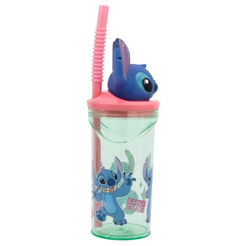 Disney Stitch - Tazza con cannuccia e personaggio 3D della collezione Flowers 360 ml - 2