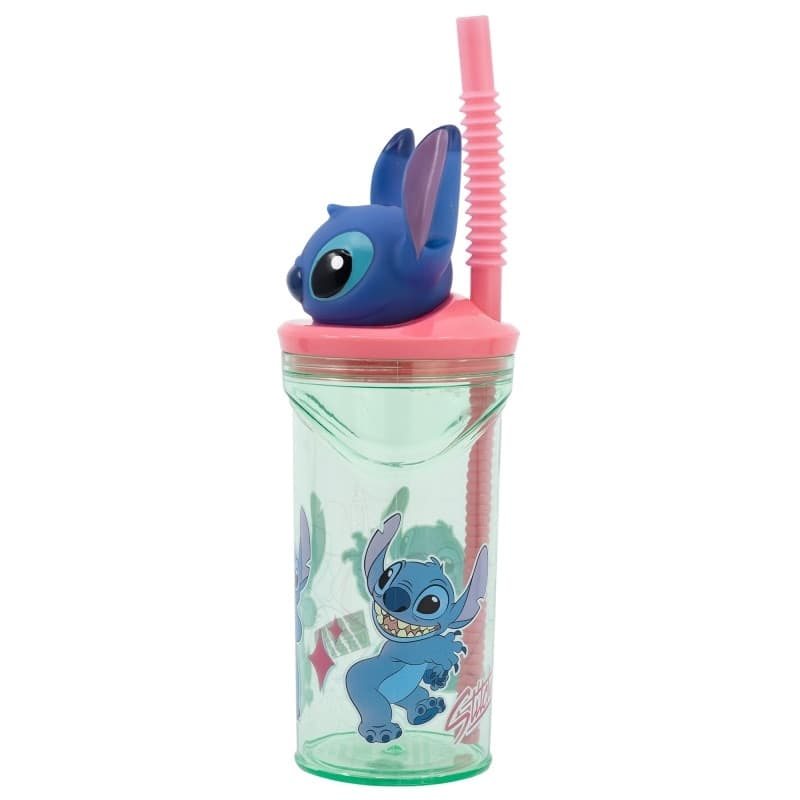 Disney Stitch - Tazza con cannuccia e personaggio 3D della collezione Flowers 360 ml - 3