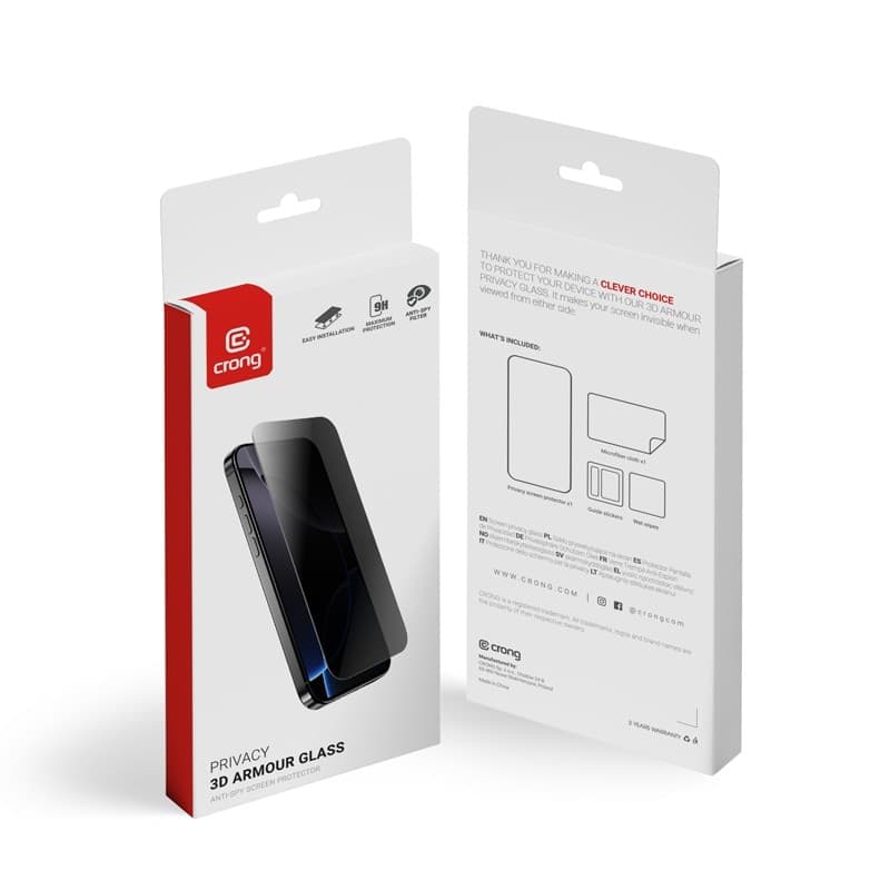 Crong Privacy 3D Armor Glass - Vetro temperato per la privacy iPhone 17 / iPhone 17 Pro / iPhone 16 Pro - 14
