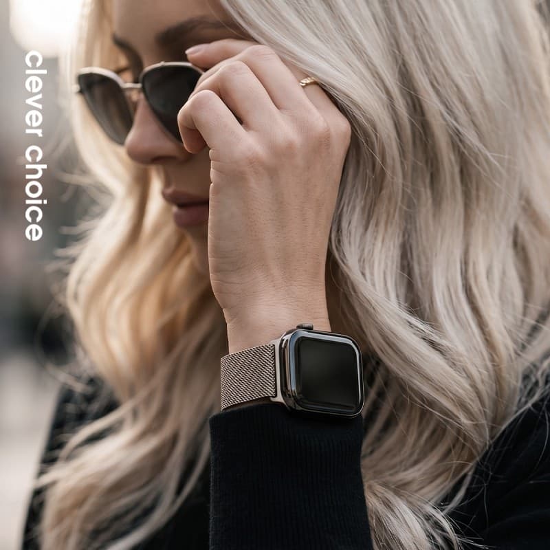 Crong Milano Steel – Cinturino in acciaio inossidabile per Apple Watch 44/45/46/49mm (Champagne) - 14