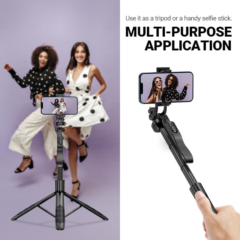 Crong SelfieGo Ultra – Treppiede per selfie Bluetooth in alluminio (nero) - 3