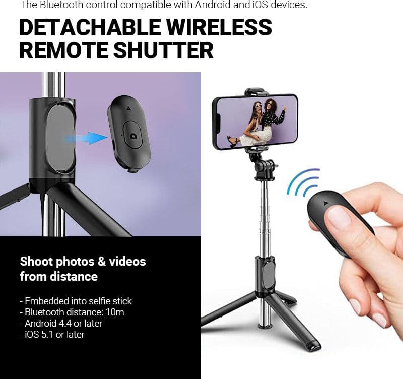 Crong SelfieGo Lite – Treppiede compatto per selfie con Bluetooth (nero) - 4