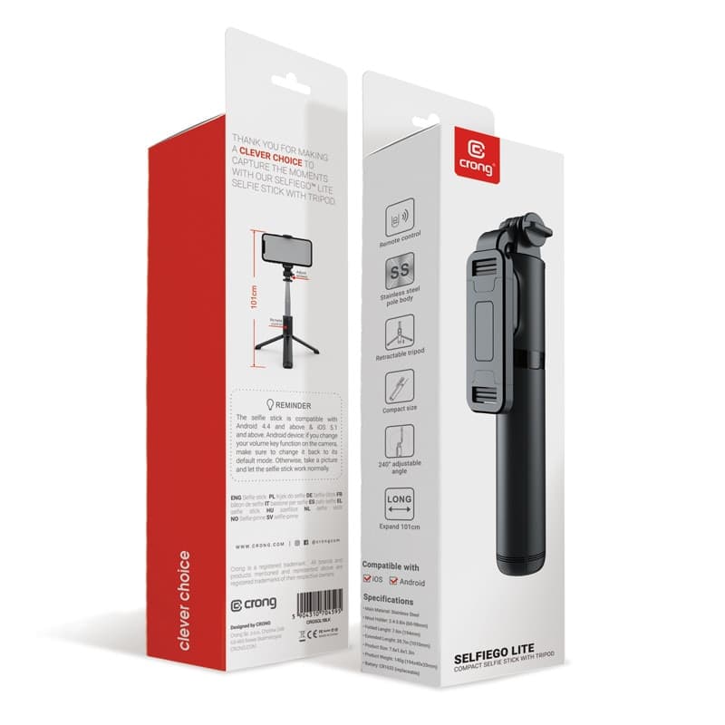 Crong SelfieGo Lite – Treppiede compatto per selfie con Bluetooth (nero) - 8