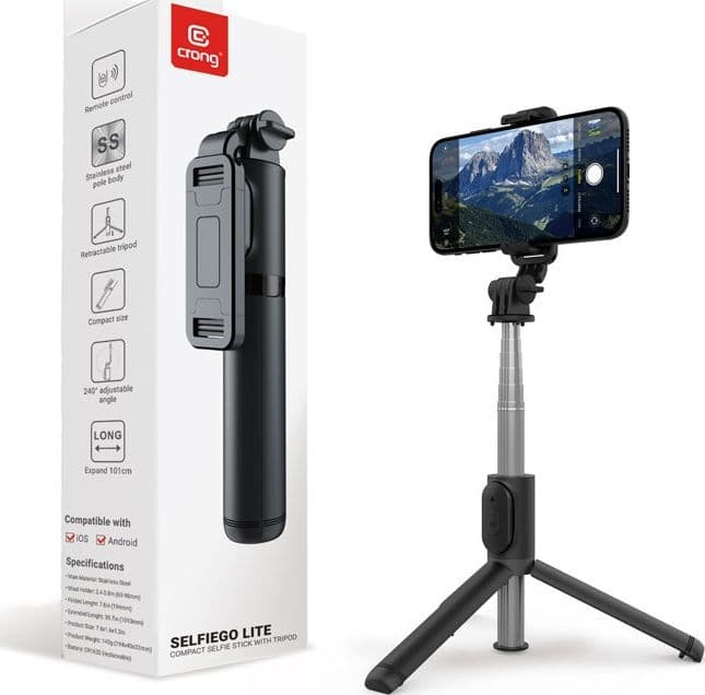 Crong SelfieGo Lite – Treppiede compatto per selfie con Bluetooth (nero) - 9