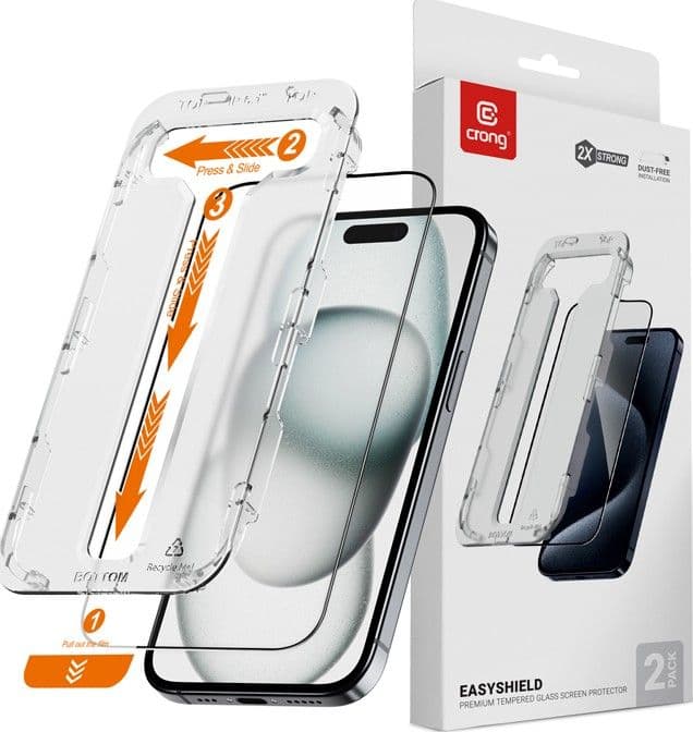 Crong EasyShield 2-Pack - Vetro temperato per iPhone 16 / iPhone 15 (2 pezzi) - 10