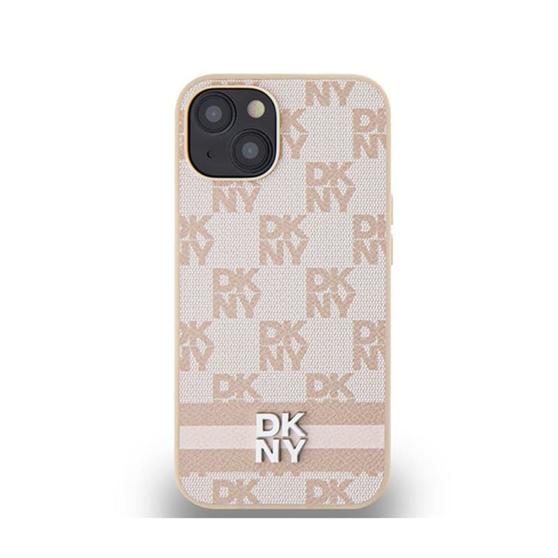 DKNY Leather Checkered Mono Pattern & Printed Stripes - Case for iPhone 14 / 15 / 13 (pink) - 3