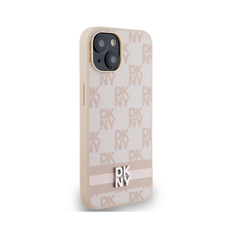 DKNY Leather Checkered Mono Pattern & Printed Stripes - Case for iPhone 14 / 15 / 13 (pink) - 4