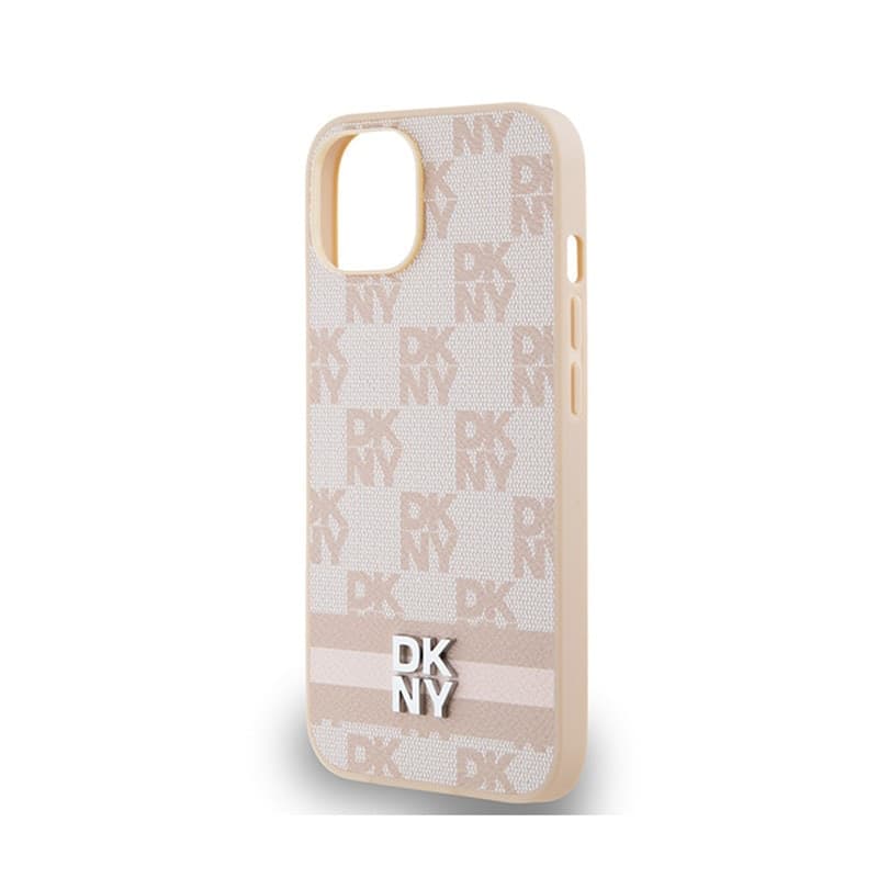 DKNY Leather Checkered Mono Pattern & Printed Stripes - Case for iPhone 14 / 15 / 13 (pink) - 6
