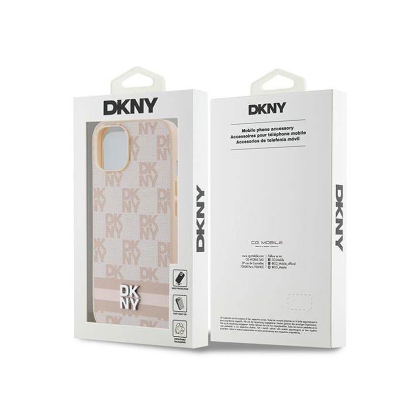 DKNY Leather Checkered Mono Pattern & Printed Stripes - Case for iPhone 14 / 15 / 13 (pink) - 8