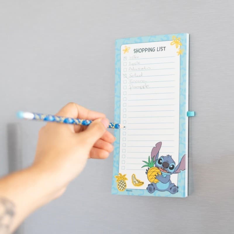 Disney Stitch - Quaderno magnetico / lista della spesa per il frigorifero + matita della collezione Tropical (10 x 21 cm) - 12
