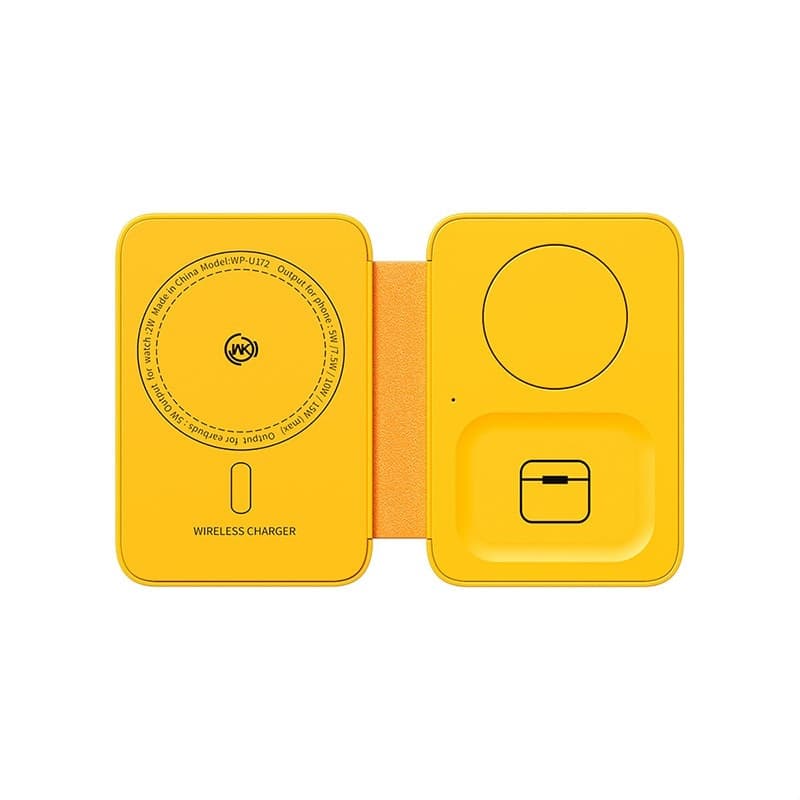 WEKOME WP-U172 - 3-in-1 Wireless Charger with MagSafe for iPhone, Apple Watch, and AirPods + Mirror (Yellow) - 11