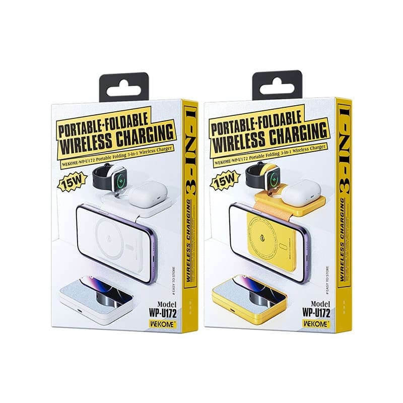 WEKOME WP-U172 - 3-in-1 Wireless Charger with MagSafe for iPhone, Apple Watch, and AirPods + Mirror (Yellow) - 14