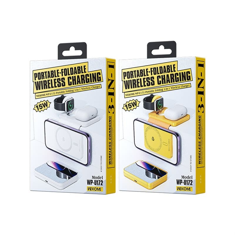 WEKOME WP-U172 - 3-in-1 Wireless Charger with MagSafe for iPhone, Apple Watch, and AirPods + Mirror (Yellow) - 4