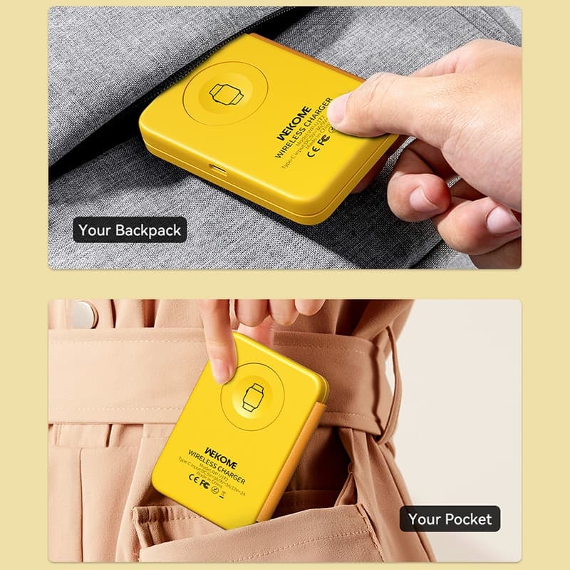 WEKOME WP-U172 - 3-in-1 Wireless Charger with MagSafe for iPhone, Apple Watch, and AirPods + Mirror (Yellow) - 10