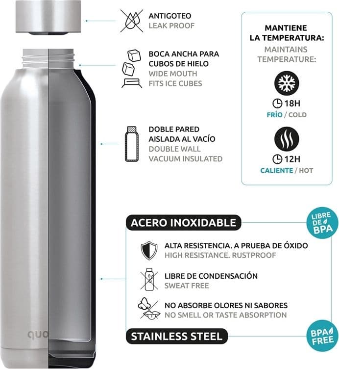 Quokka Solid - Bottiglia termica in acciaio inox 510 ml (marmo nero) - 3