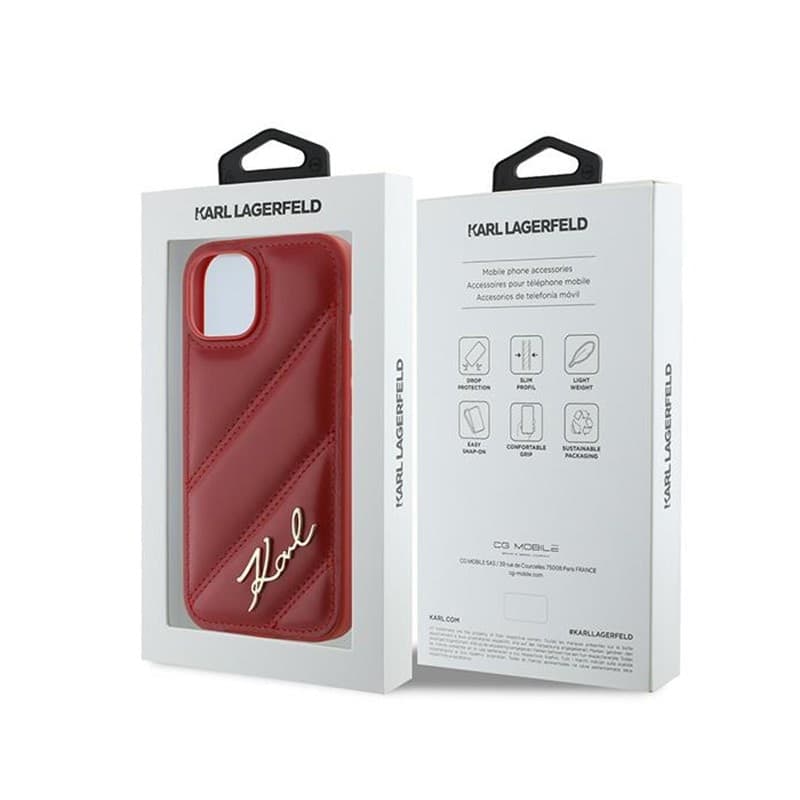 Karl Lagerfeld Diagonal Quilted Script - Case for iPhone 15 / 14 / 13 (Red) - 16
