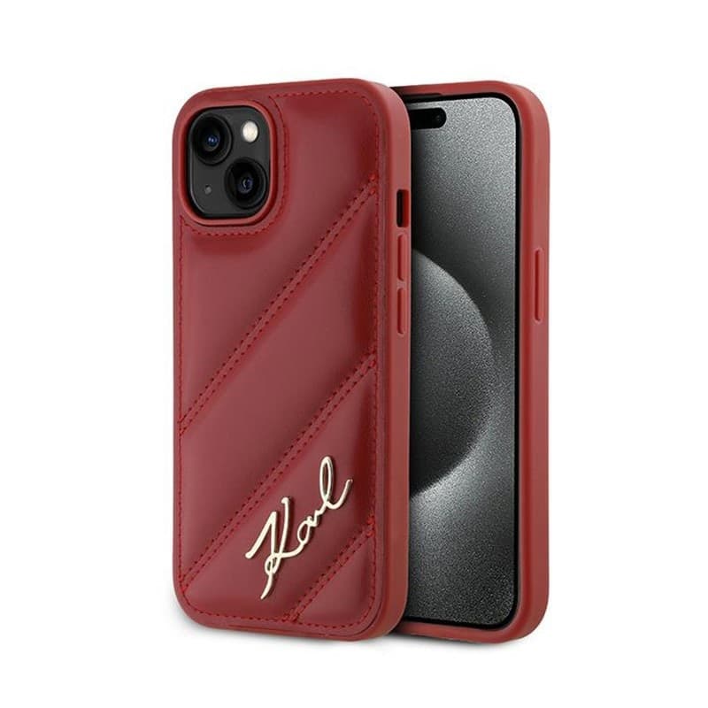 Karl Lagerfeld Diagonal Quilted Script - Case for iPhone 15 / 14 / 13 (Red) - 9