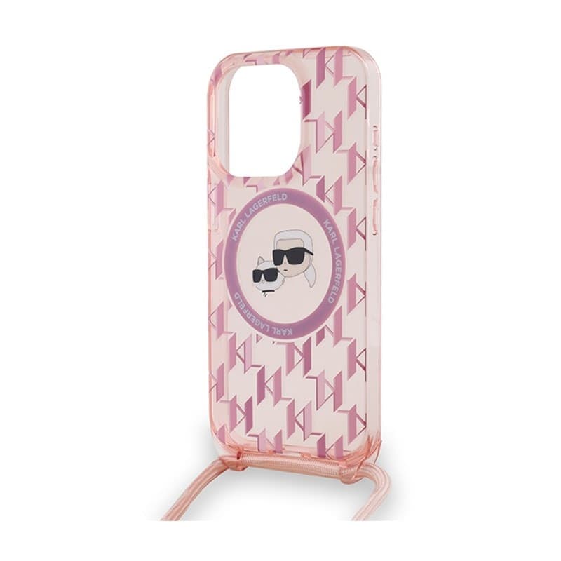 Karl Lagerfeld IML Crossbody Monogram Karl & Choupette Head MagSafe - Case for iPhone 15 Pro (Pink) - 12